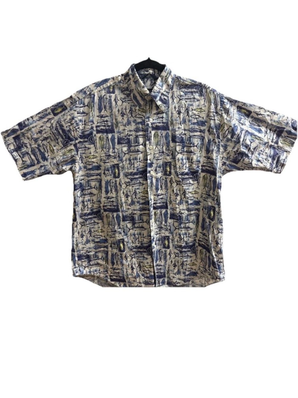Nautica White, Blue & Yellow Short-Sleeve Printed Button-Down Shirt